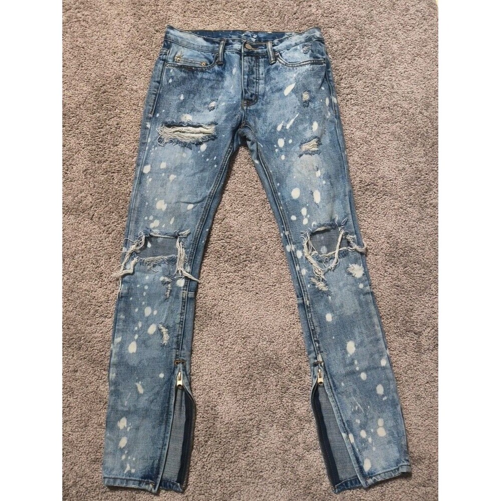 Mnml Jeans Men's 29x32 Ankle Zip Skinny Button Fly Distressed Denim Midrise